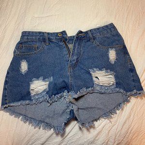 Ripped denim medium wash jean shorts